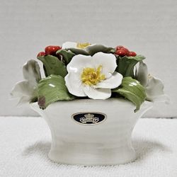 Vintage Aynsley England December Oval Basket With Christmas Roses Figurine