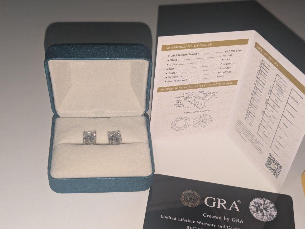 New Certified 4ct Moissanite Diamond Earrings 