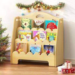 Bookshelf for Kids, 3-Tier Montessori Wooden Toddler Book Rack Toy Organizer and Storage