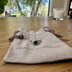 David Yurman Petit Albion Ring - Sterling Silver, Black Onyx & Diamonds (Authentic)