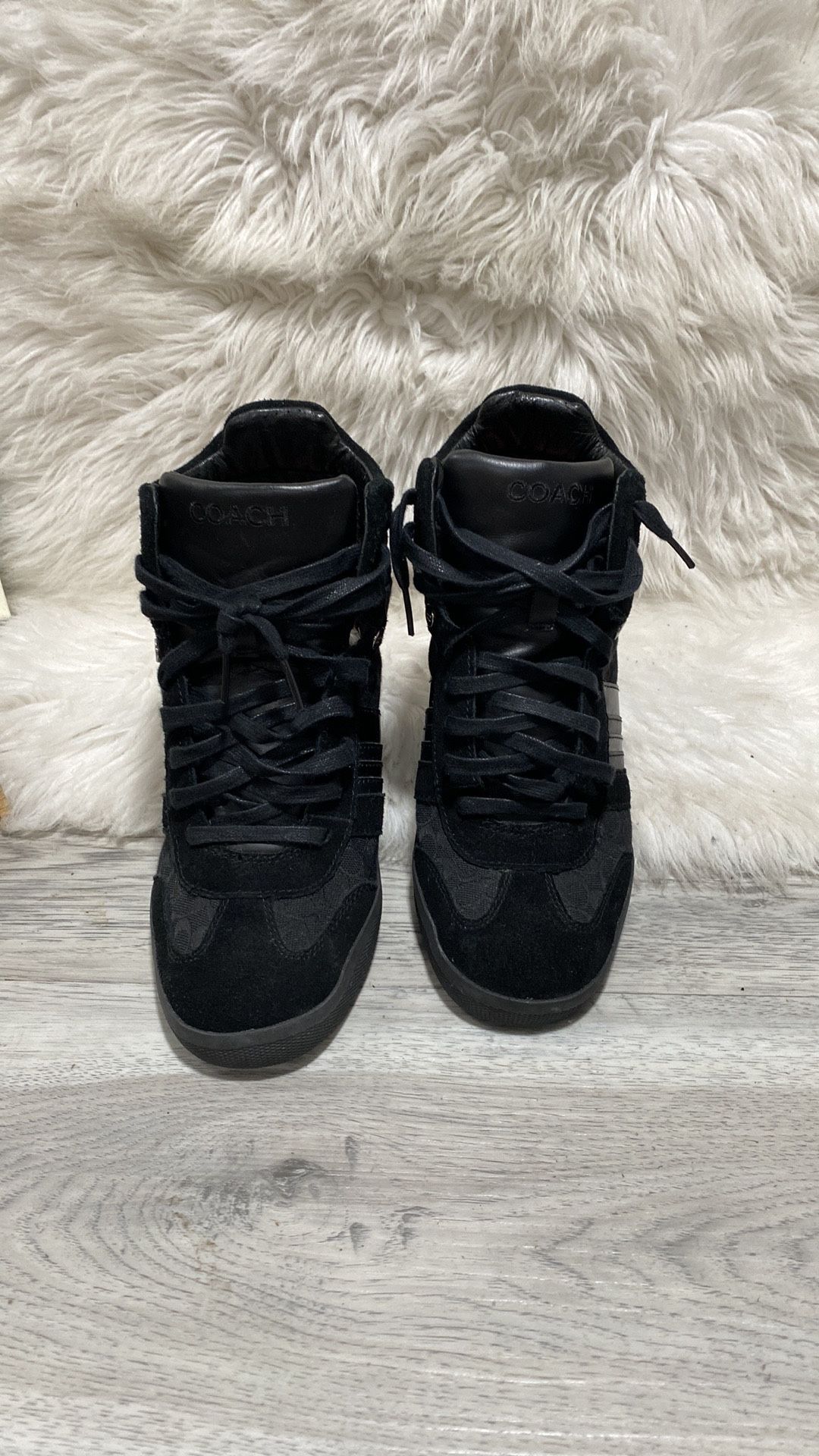 Coach Alara Signature Black Suede Hidden Heel Wedge Sneaker Women’s Size 10 M