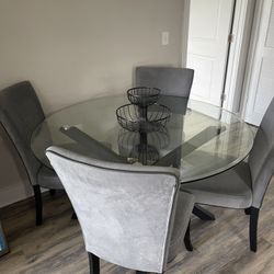 Round Glass Dining Table - 4 Chairs 