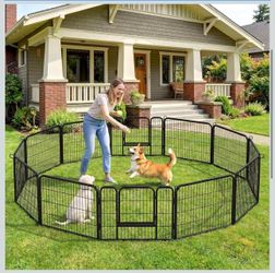 Wide-panel dog playpen, 6 panels (24 inches high), pet pen with door, portable indoor/outdoor fence for small to medium-sized dogs.