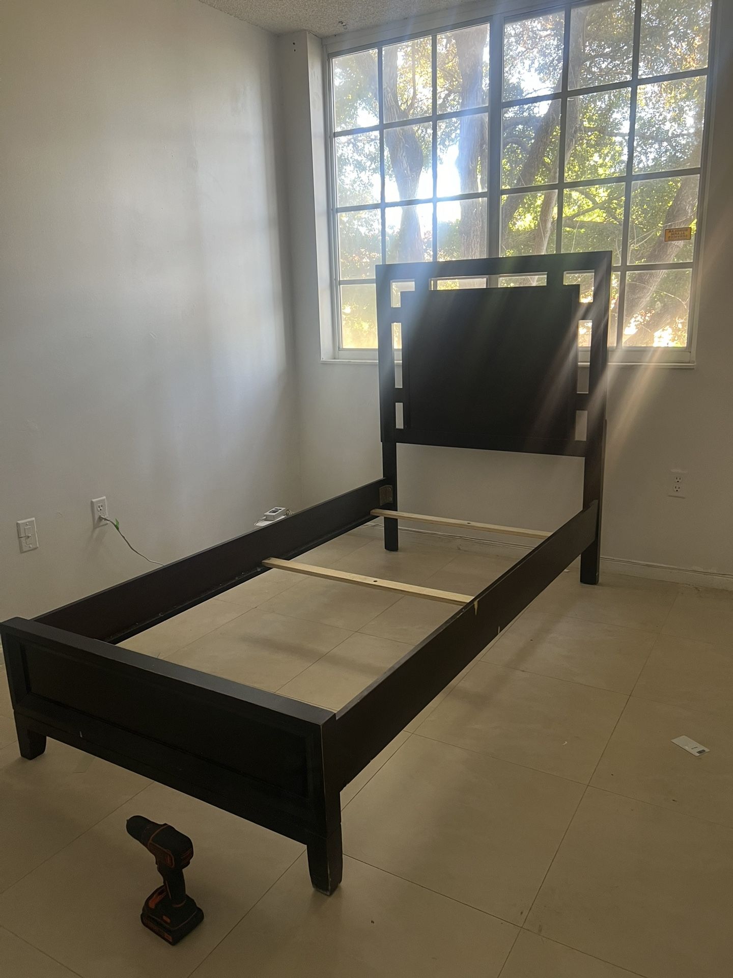 dark wood bed frame