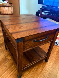 2 Sauder 413350 Carson Forge Smartcenter Side Table, L: 22.09" x W: 25.59" x H: 24.57", Washington Cherry Finish