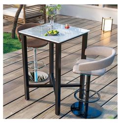 Vintage Counter Height Bar Table Kitchen Dining Table for 4 Persons, Glossy Jaded-White Tabletop