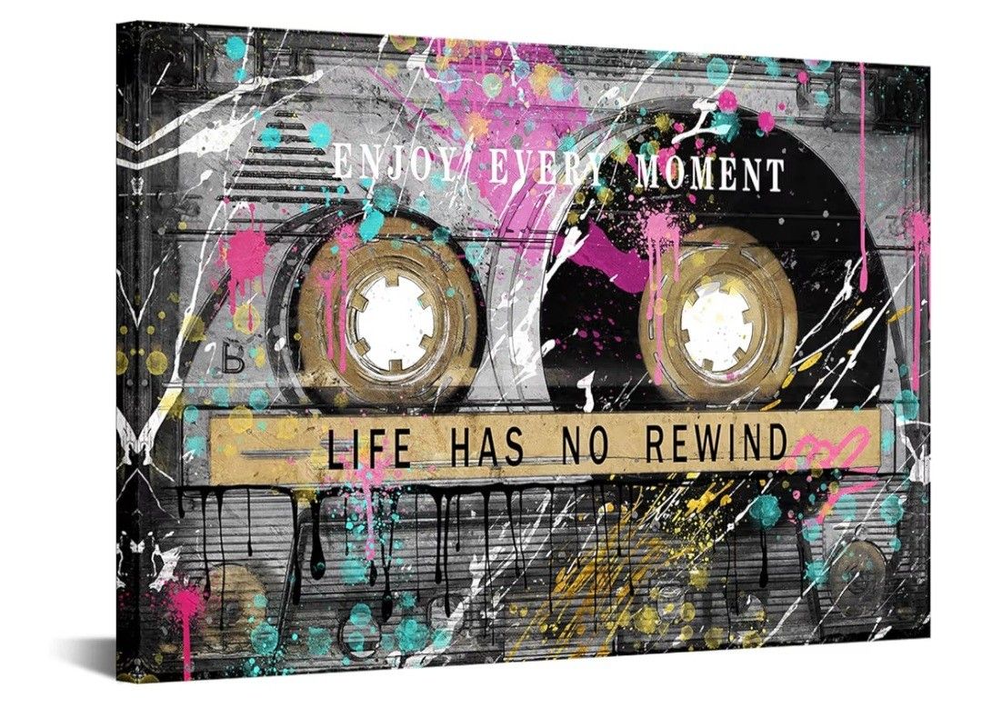 Vintage Graffiti Street Art Canvas Retro Cassette Tape Life Quote 24x36 IN