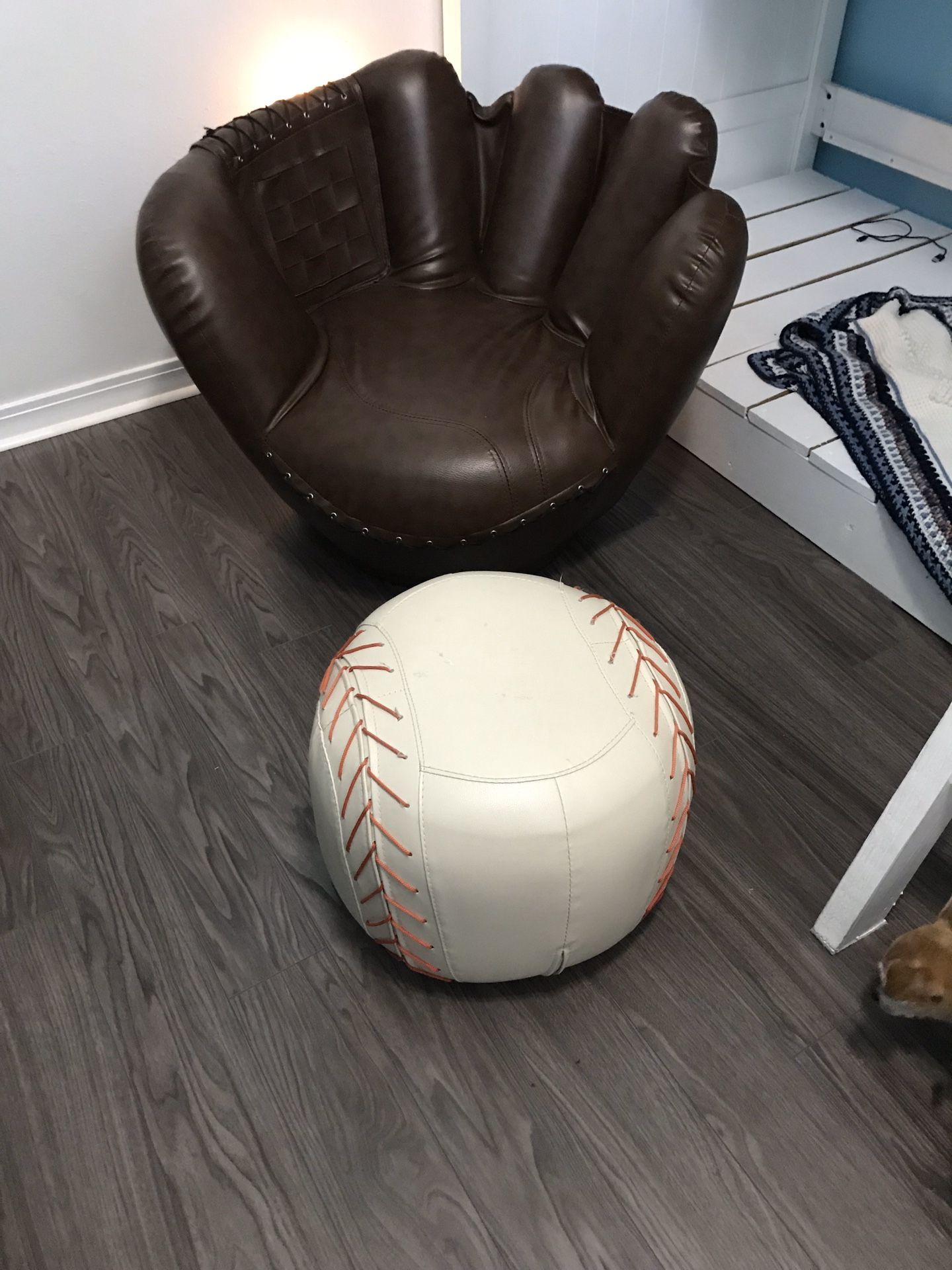 Kids baseball glove chair and baseball ottoman.