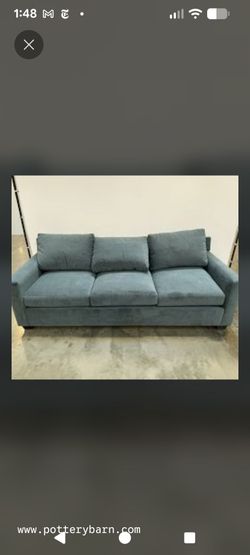 Pottery Barn York Square Arm Upholstered Grand Sofa – Blue Velvet (Bench Cushion)