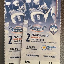 2013 UCONN HUSKIES FOOTBALL TICKET STUBS  Game Date 9/14/2013