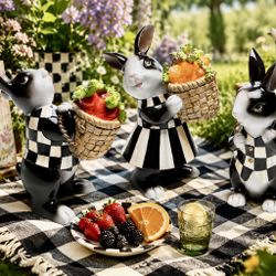 Adorable Set of 3 MacKenzie-Childs Cabbage Garden Bunnies 🌷