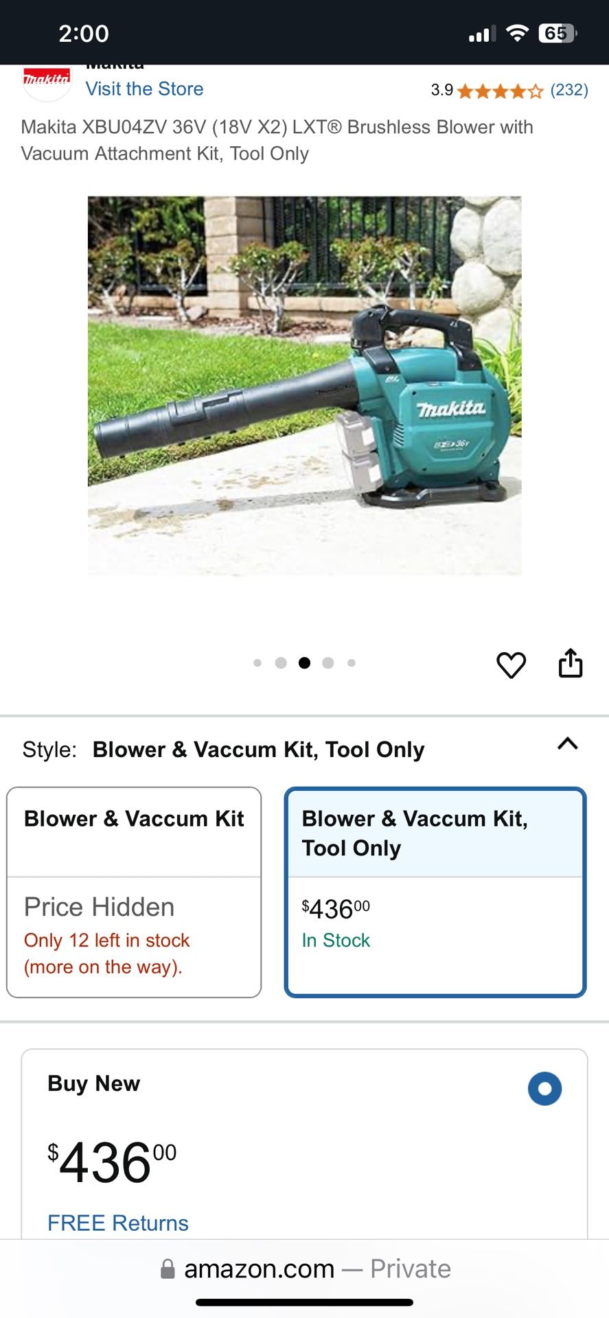 Makita XBU04 36V (18V X2) LXT® Brushless Blower