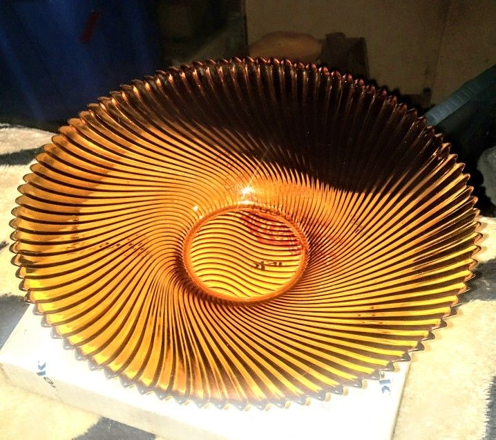 Mid-Century Amber Glass LARGE  Bowl

