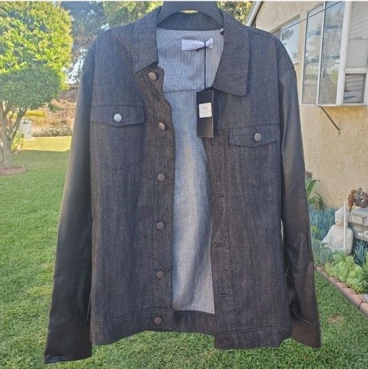 Men's Large Denim Faux Leather Jacket Chammara