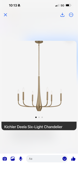 New In Box Kichler Deela 6 Light Chandelier