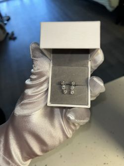 Moissanite Dangle Stud Earrings 3x 4mm Drop Earrings for Women Iced Out Silver
