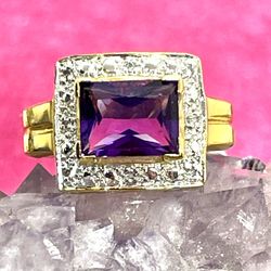 18k EG Amethyst & Diamond Ring 