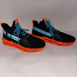 Fashion Sport Men Knit Blade Sneakers, Black/Orange/Blue - US 11.5