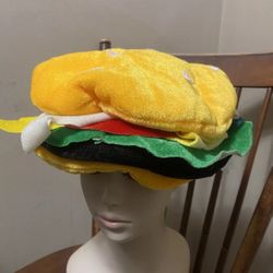 Adult Unisex Yellow Plush HAMBURGER HAT Patty & Bun fun food festival OS