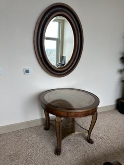 Vintage Mahogany Upholstered Mirror And Table