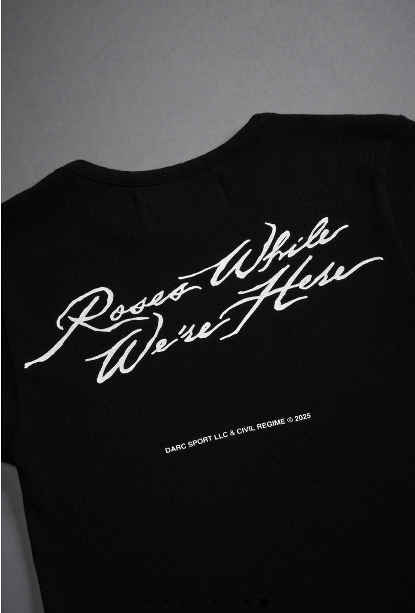 Darc Sport Roses While We’re Here “Baby” Tee In Black Small NEW