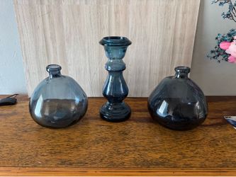Blue Glass Vases Vidrios by San Miguel Set of 3