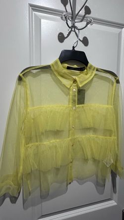Carry Garcia Yellow Sheer Ruffle Blouse