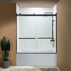 ASD6062-MBL Frameless Bathtub Shower Doors 56-60" Width x 62"Height with 5/16"(8mm) Clear Tempered Glass, 2 Ways Opening & Double Sliding in Matte Bla