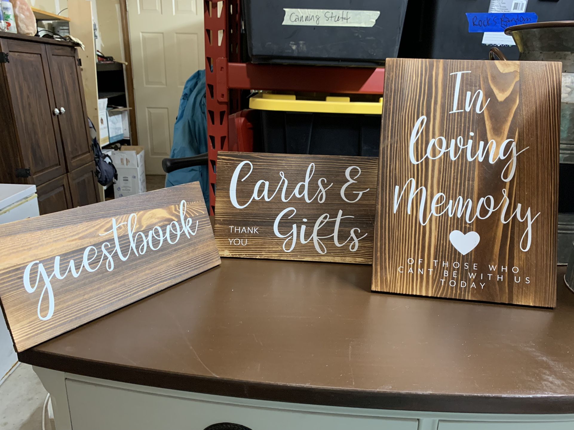 Wedding Sign Set- Wood Stained, White Lettering