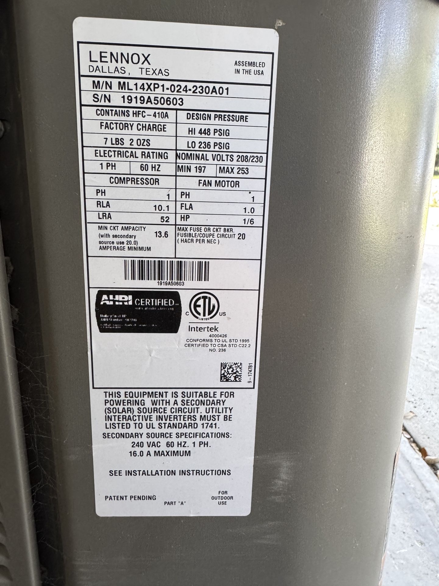 Lennox 2 Ton Condenser And Handler