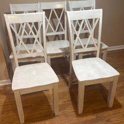 5 White Wooden Kitchen Chairs 