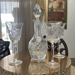 vintage crystal decanter and stemware set
