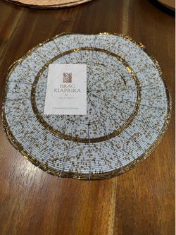 Brag Kiafrika Handcrafted Mat White and Gold Beaded Placemat