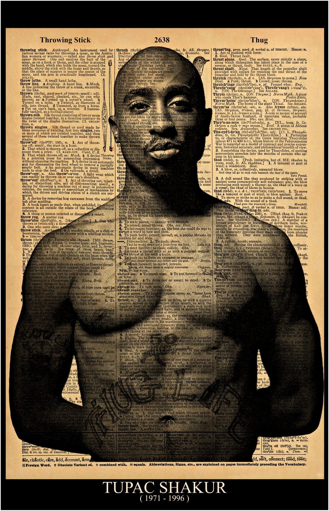 Music Artist and Rap Legend TUPAC print / Poster size 11"x17 Vintage Dictionary style on a page with the word THUG