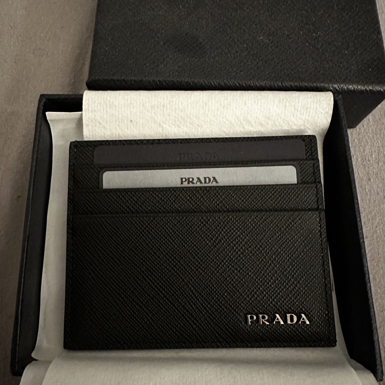 New Prada Black Leather Card Holder Wallet Brand New