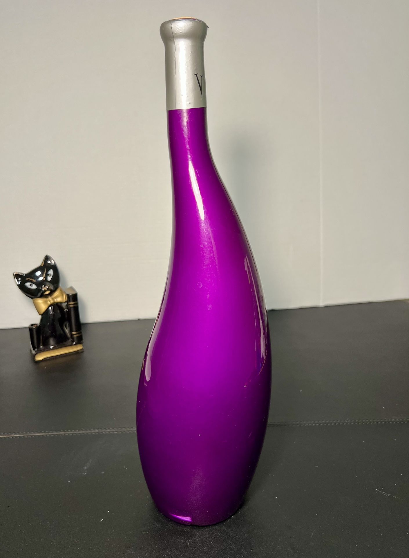 VOGA Italy Modern Collectible 2010s Metallic Purple Curved Empty Wine Bottle 750 ml 3x14”