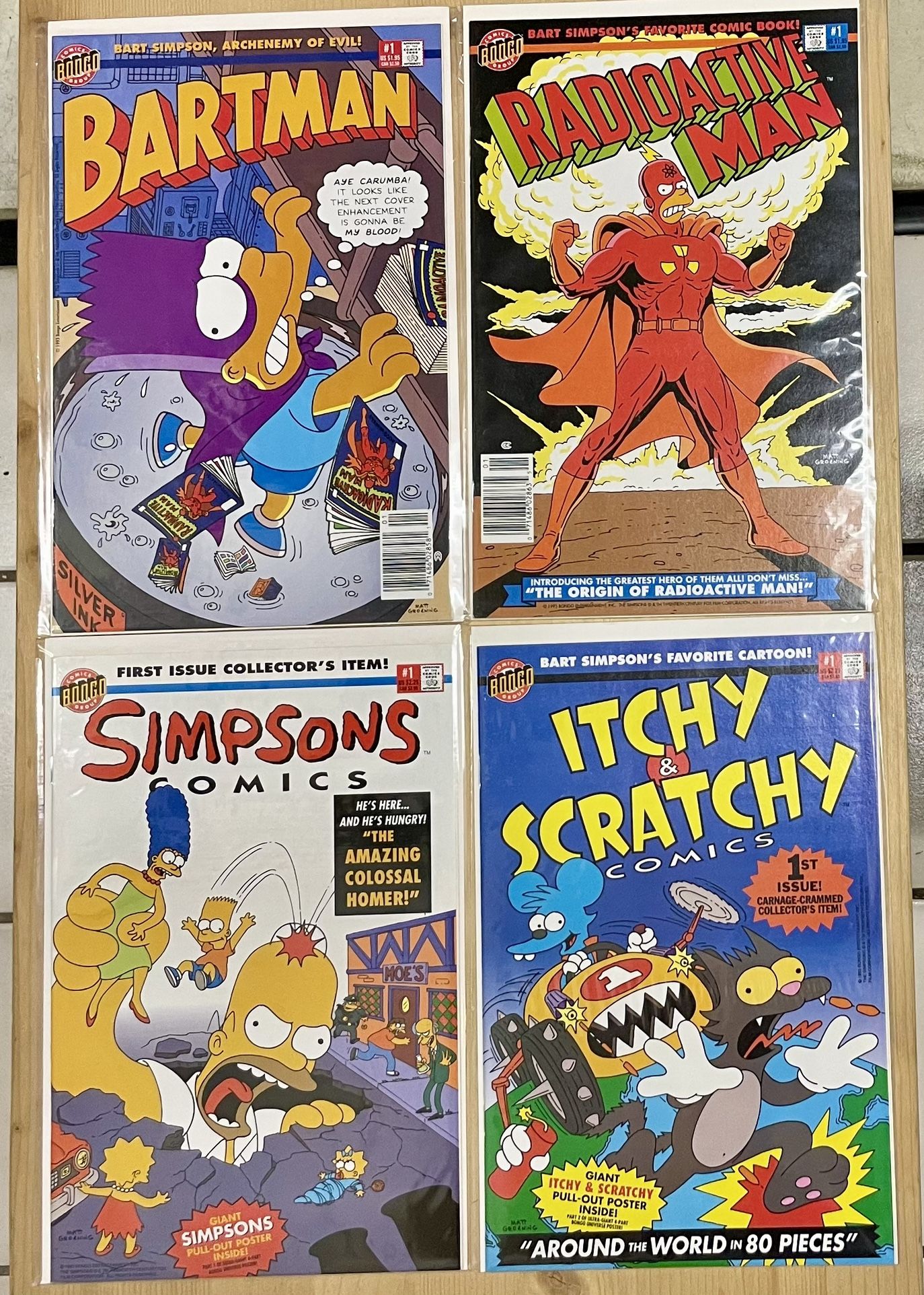 Bongo Comics 1st Issues: Simpsons Comics #1, Bartman #1, Radioactive Man #1, & Itchy & Scratchy Comics #1