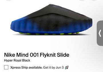 Size 10M Nike Mind 001 Flyknit Slide Hyper Royal Black