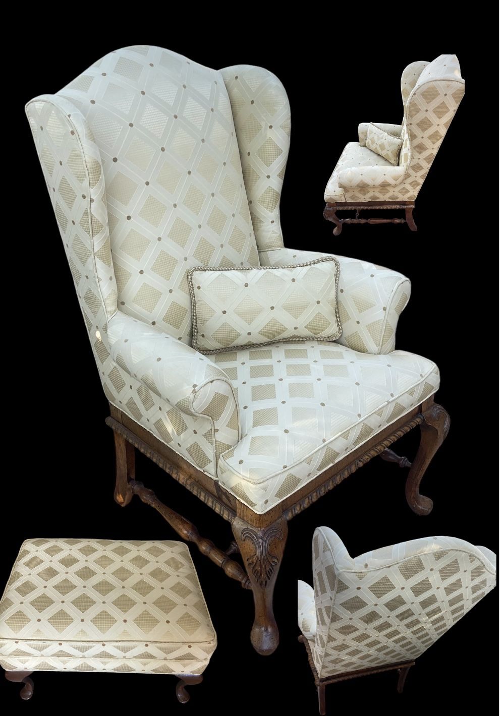 Queen Anne Wing Arm Chair And foot rest ottoman