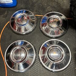 Set of 4 old school vintage dog bowl wheel center caps chrome hub caps 10” very good condition $75