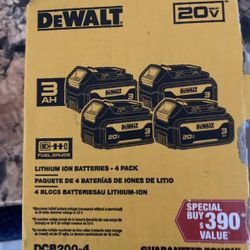 DEWALT 4 pack 20 V Max 3 amp hour Brand New in Box Never Used