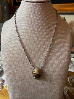 Stone Cabochon Pendant Necklace Silver Chain