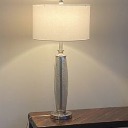 Contemporary Table Lamp With The Heavy Mercury Glass Base And New White Shade H26.5"Ex
