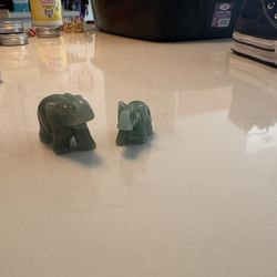 Pair Of Vintage Jade Baby Elephants 