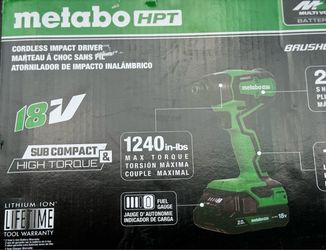 Metabo HPT 18V MultiVolt™ Cordless Sub-Compact Impact Driver Kit | 1/4-Inch Hex Chuck | Includes 2-18V, 2.0 Ah Batteries with Fuel Gauge | 1240 in-Ibs