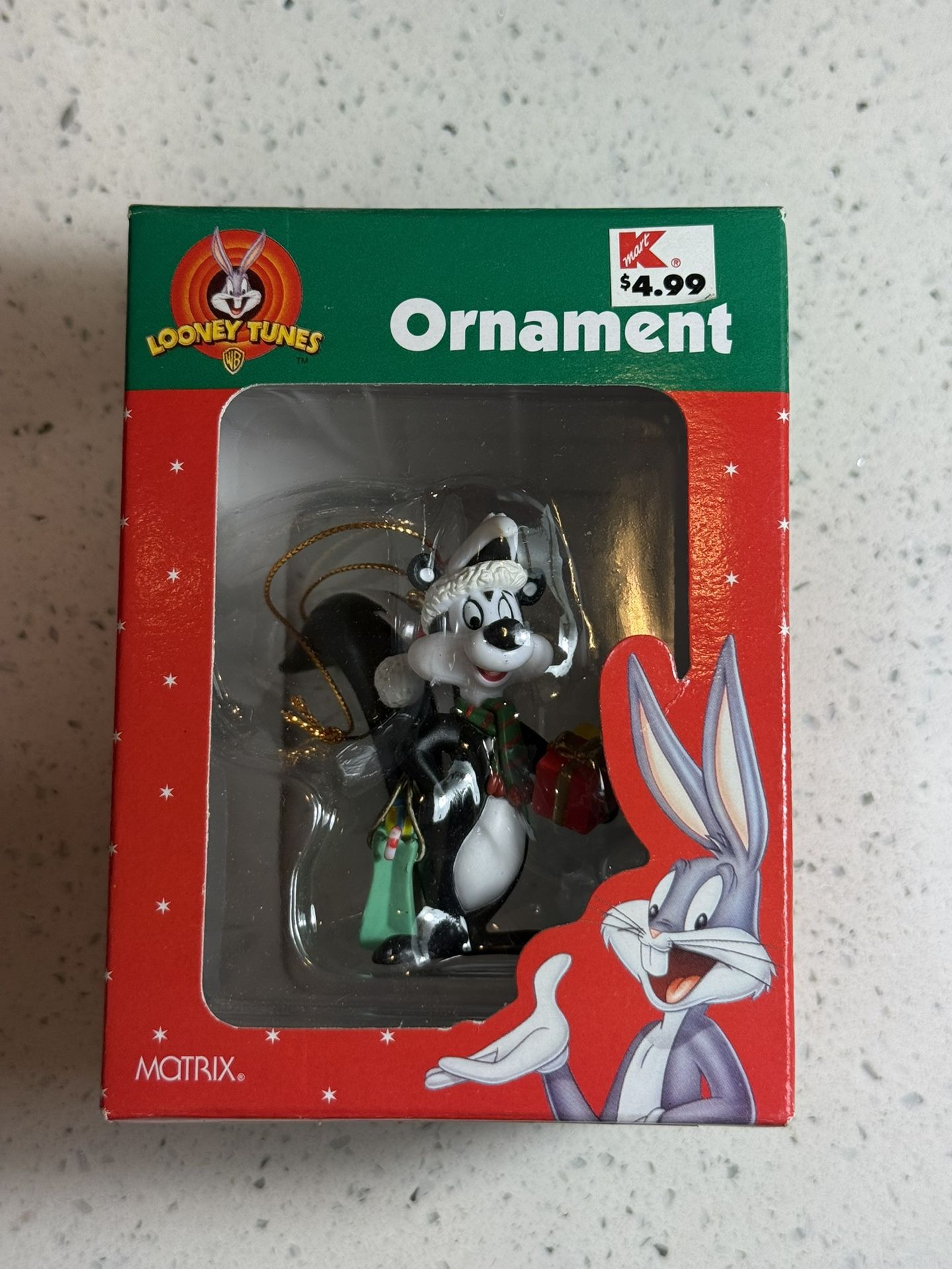 Vintage 90's Pepe le Pew Looney Tunes Christmas Tree Ornament 