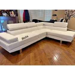 2 piece living room white faux leather sectional sofa  // july sale!