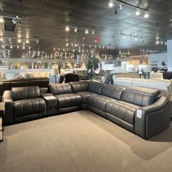Dark Grey Leather 6PC Power Sectional Reclining