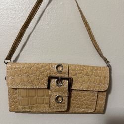 Bijoux Terner Tan Croc-Embossed Clutch with Buckle Accent