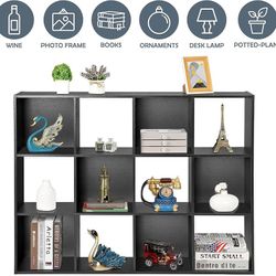 ZenStyle Storage Shelf Organizer, Wooden Shelf System, Display Shelf Compartments, Customizable with 5 Removable Back Panels (Black, 12 Cubes)